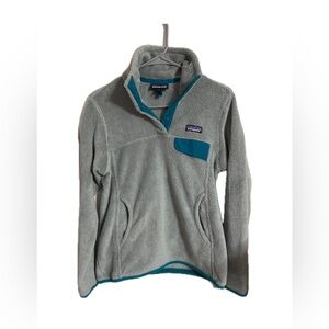 Patagonia Pullover Womens Small Gray Teal Synchilla 1/4 Snap Fleece Sweatshirt